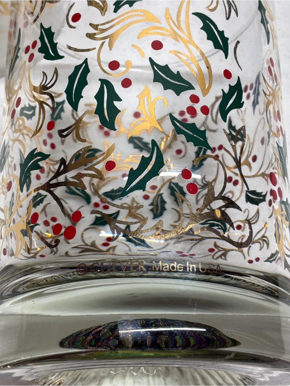 Culver 22K Gold MCM Holly Berry Double Rocks Glasses Signed Set of 2 - Picture 6 of 7